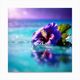 Turquoise Blue Ocean with Purple Hibiscus Flower 2 Canvas Print