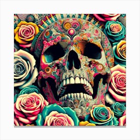Skull And Roses 60's Canvas Print