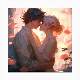 2 Anime Girls Kissing Unreal Engine Greg Rutkowski Loish Rhads Beeple Makoto Shinkai Canvas Print