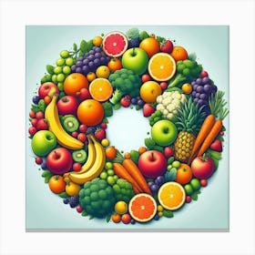 Fruit And Vegetables In A Circle Canvas Print