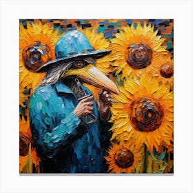 Bird In A Sunflower Canvas Print