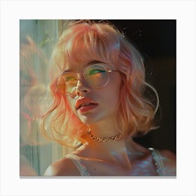 Pink Haired Girl With Glasses 1 Canvas Print