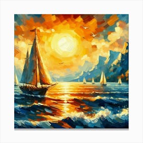 Sailboat At Sunset 1 Canvas Print