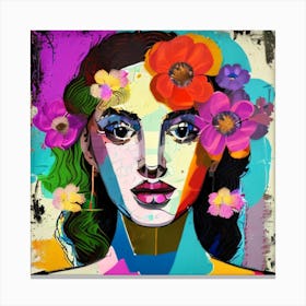 Colorful Girl With Flowers 2 Canvas Print