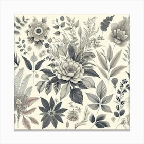 Black And White Floral Set Canvas Print