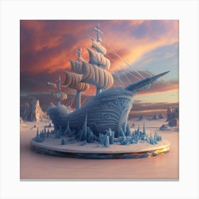 Beautiful ice sculpture in the shape of a sailing ship Canvas Print