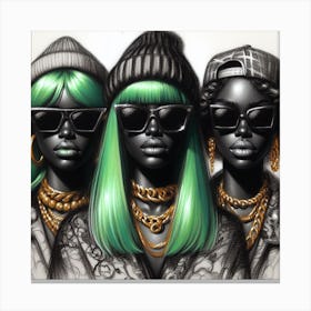 Three Black Women With Green Hair Canvas Print