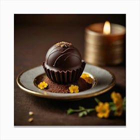 Chocolate Truffle On A Plate Canvas Print