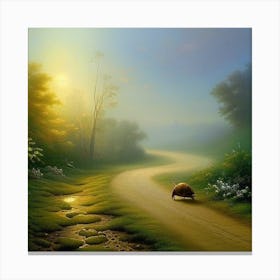 Turtle Strolling Down A Country Road Canvas Print