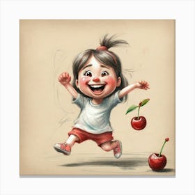 Little Girl With Cherries 3 Canvas Print