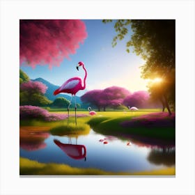 Flamingo Paradise: A Radiant Summer Haven 1 Canvas Print