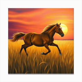 Horse Running In The Field At Sunset 3 Canvas Print