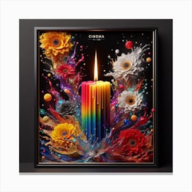 A lit candle inside a picture frame surrounded by flowers 6 Canvas Print