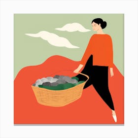 Illustration Of A Woman Carrying A Basket 2 Canvas Print