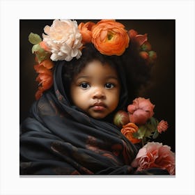 Portrait Of A Little Girl With Flowers Canvas Print