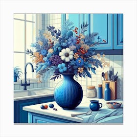 Blue Flowers In A Vase 2 Canvas Print