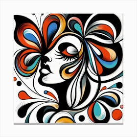 Modern Colourful Abstract Female Portrait and Butterfly Canvas Print