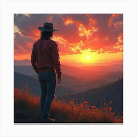 Michael Jackson Under A Watercolor Sunset Over Rolling Hills 1 Canvas Print