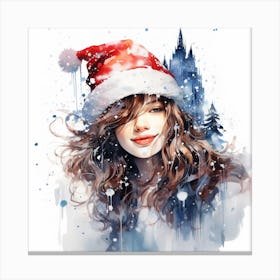 Christmas Girl In Santa Hat Canvas Print