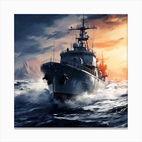 Navy Ship In The Ocean Canvas Print