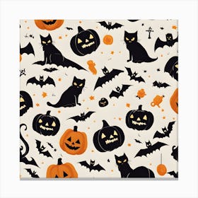 Halloween Cats And Pumpkins Canvas Print