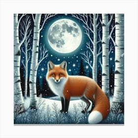 Fox by the Moon Canvas Print