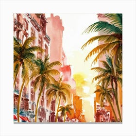 Miami Cityscape Watercolor Painting Canvas Print