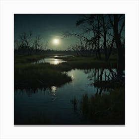 Full Moon Over Marsh Canvas Print