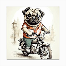 Pug On A Motorcycle Canvas Print Canvas Print