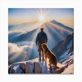 Dog On Top Of Mountain Canvas Print