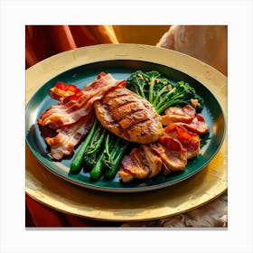 Grilled Chicken With Bacon And Broccoli Canvas Print