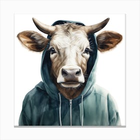 Watercolour Cartoon Zebu In A Hoodie 3 Canvas Print