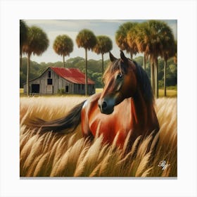 Beautiful Chestnut Horse In The High Grass Copy Canvas Print