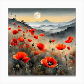 Poppy Landscape Painting (23) Canvas Print