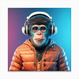 Monkey With Headphones Canvas Print