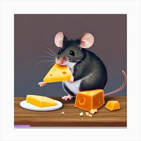 Surrealism Art Print | Mouse Holds Cheese Wedge Canvas Print