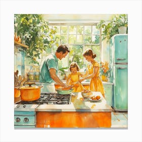 Family In The Kitchen Canvas Print