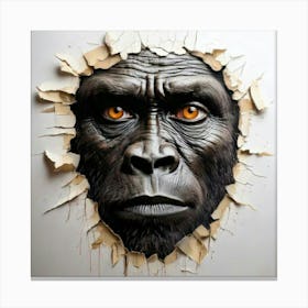 Firefly Hyperrealistic, Oil Painting, White Background, Eye, Ripped Paper, Gorilla Face, Black Ink, (1) Canvas Print