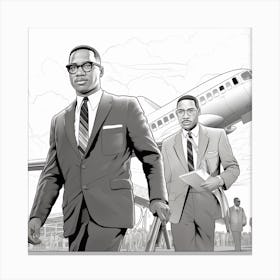 Two Black Men Walking To An Airplane Canvas Print
