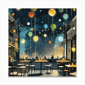 Night Sky With Balloons Canvas Print