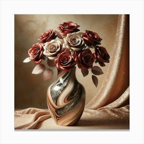 Roses In A Marble Vase 3 Canvas Print