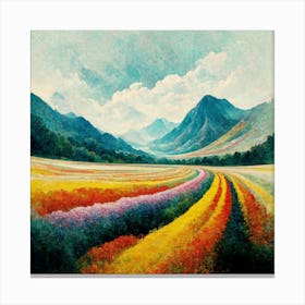 Landscape View Of Colorful Meadows And Mountains(2) Canvas Print