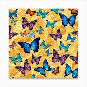 Butterflies On A Yellow Background Canvas Print