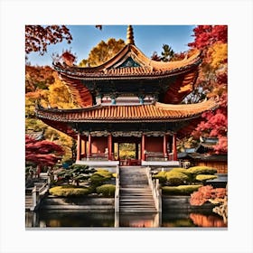 Autumn In Chinese Pagoda Canvas Print