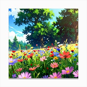 Anime Xl Multicolored Wildflowers Watercolor 001 Canvas Print