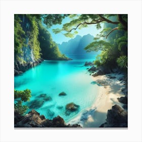 A tranquil and secluded beach with crystal clear turquoise waters.2 Canvas Print