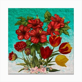 Hibiscus And Tulips Canvas Print