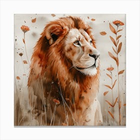 Lena1987 A Watercolor Illustration Of A Lion With Flowers In Canvas Print