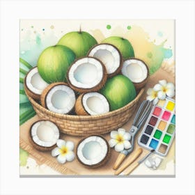 Watercolor's Basket Full Of Coconuts 1 Toile