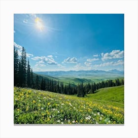 A Panoramic Scene Capturing The Essence Of A Clear Spring Day In Nature Soft Sunlight Filtering Thr (5) Canvas Print